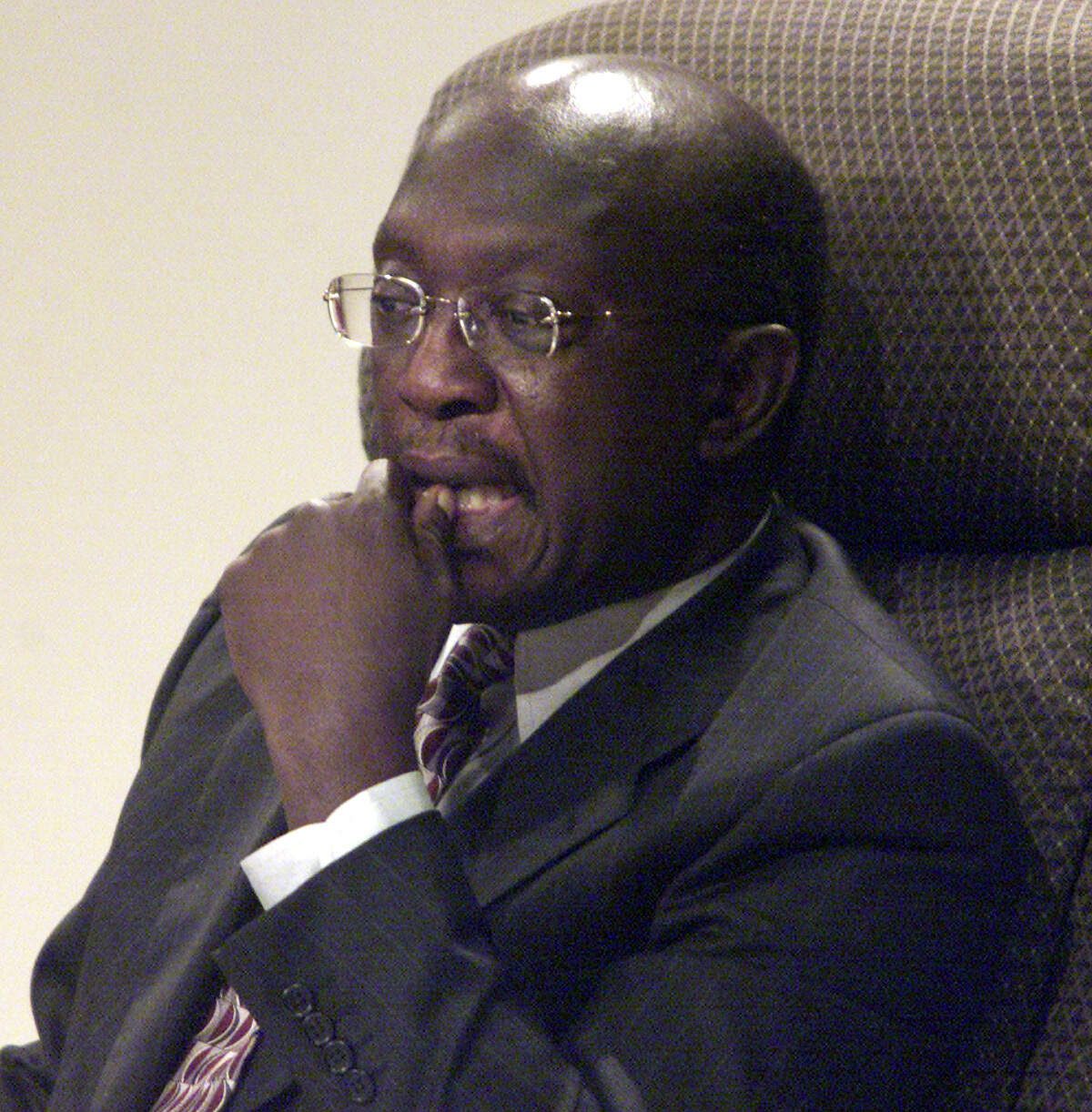 Johnny Brown, then the school board’s chief attorney, pictured at a 2003 school board meeting.